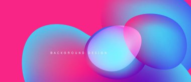 Soyut, enerjik bir arkaplan. Üst üste binen daireler dinamik görsel efekt yaratır. Pembe, mavi renkler kompozisyona hakim. Modern tasarım ögesi.