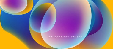 Soyut renkli örtüşen daireler canlı bir zemin oluşturur. Gradyan renkler harmanlanır ve dinamik görsel kompozisyon oluşturur. Modern tasarım ögesi.