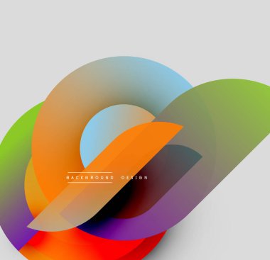 Soyut renkli örtüşen şekiller dinamik görsel kompozisyon oluşturur. Yumuşak eğimler, modern tasarım elementleri mevcut.