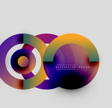 Soyut daireler örtüşüyor, canlı renk eğimleri yaratıyor. Arkaplan ve sunumlar için modern tasarım ögesi.