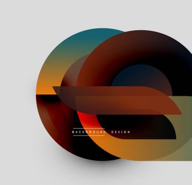 Soyut tasarım özellikleri üst üste binen daireler, sıcak renkler, gradyanlar. Altında metin elemanı olan modern bir kompozisyon. Minimalist stil.