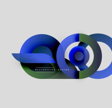 Soyut mavi tasarım, üst üste binen daireler, gradyanlar. Merkezi şekillerin altında metin arkaplan tasarımlı modern kompozisyon. Minimalist estetik.