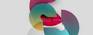 Soyut renkli şekiller çakışıyor. Modern tasarım gradyan, kıvrımlar, beyaz alan içerir. Minimalist estetik, dinamik kompozisyon.