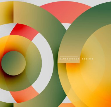 Soyut daireler örtüşüyor, canlı renk eğimleri yaratıyor. Modern tasarım pürüzsüz geçişler, sıcak tonlar, serin renkler içerir.