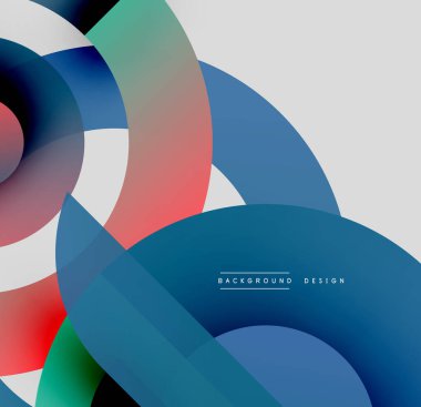 Soyut çakışan daireler, canlı renkler, modern tasarım. Pürüzsüz gradyanlar dinamik görsel efekt yaratır. Minimalist kompozisyon.