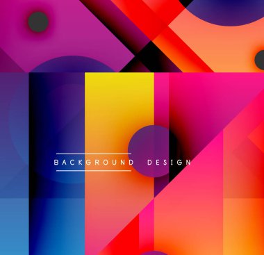 Soyut geometrik bileşim. Canlı gradyanlar, üst üste binen şekiller dinamik görsel efekt yaratır. Modern tasarım elemanları.