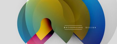 Soyut renkli katmanlar dinamik bileşim yaratır. Üst üste binen şekiller hareketi, derinliği ve modern estetiği akla getiriyor. Mevcut en küçük metin.