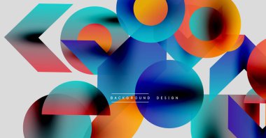 Soyut renkli şekiller dinamik görsel efektler yaratır. Gradyan renkler harmanlanarak modern tasarım ögesini oluşturur.