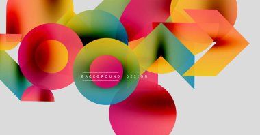 Soyut renkli şekiller örtüşür, dinamik görsel efekt yaratır. Gradyan renkler harmanlanarak modern tasarım ögesini oluşturur.