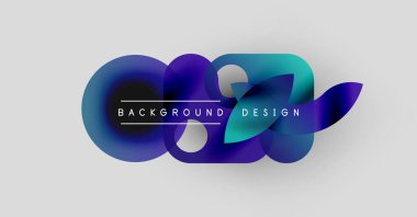 Soyut sıvı şekilleri, canlı maviler, morlar. Metin arka plan tasarımı okur. Minimalist tarz, temiz sunum, modern estetik.