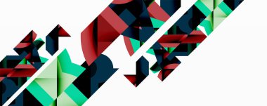 Soyut geometrik şekiller, canlı renkler, çapraz çizgiler dinamik bileşim oluşturur. Minimalist tasarım, modern estetik, temiz sunum.