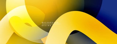 Soyut tasarım sarı şekiller, gradyanlar, koyu mavi aksanlar içerir. Modern estetik, dinamik kompozisyon, pürüzsüz geçişler.