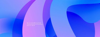 Soyut sıvı şekilleri mor, mavi renkleri harmanlıyor. Modern tasarım sakin ve dinamik hissi çağrıştırıyor. Renkler pürüzsüz geçişler oluşturur.