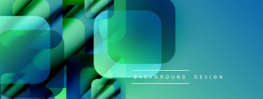 Soyut geometrik şekiller çakışıyor. Renkler yeşilden maviye karışıyor. Modern tasarım elementleri dinamik görsel doku oluşturur.