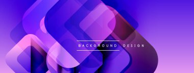 Soyut mor arkaplan. Üst üste binen kareler dinamik görsel efekt yaratır. Renkler derinlik sağlar, modern estetik.