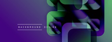 Soyut gradyan şekiller örtüşüyor, dinamik mor, yeşil bileşim oluşturuyor. Metin arka plan tasarımı okur. Modern görsel element.
