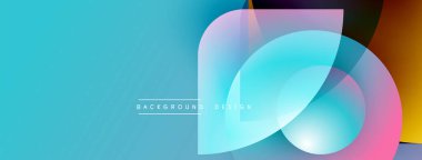 Soyut arkaplan özellikleri üst üste binen şeffaf şekiller. Renkler arasında mavi, pembe, sarı, mor var. Modern tasarım elemanları.