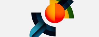 Soyut şekiller, canlı renkler, modern tasarım. Geometrik formlar dinamik bileşim oluşturur. Temiz estetik, basit arkaplan.