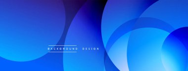 Soyut mavi katmanlar dinamik arkaplan oluşturur. Üst üste binen daireler, düzgün eğimler, modern tasarım elementleri mevcut. En küçük metin dahil.