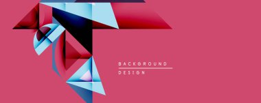Soyut geometrik şekiller örtüşür, dinamik bileşim yaratır. Kırmızı, mavi, siyah renkler pembe arkaplana karşı dizaynın baskın renkleri. Modern estetik, temiz çizgiler görsel ilgi sunar.
