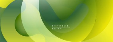 Soyut yeşil arkaplan. Üst üste binen şekiller dinamik, sıvı bileşimi yaratır. Yumuşak eğimler derinliği, modern estetiği akla getiriyor..