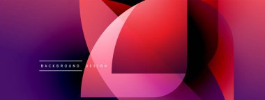 Soyut geometrik şekiller örtüşür, canlı bir değişim etkisi yaratır. Mor, pembe, kırmızı renkler kompozisyona hakim. Modern tasarım ögesi.