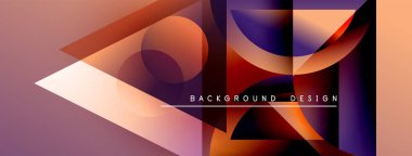 Soyut geometrik şekiller örtüşüyor, canlı renk eğimleri yaratıyor. Tasarım turuncu, mor, beyaz renklere sahiptir. Modern estetik.