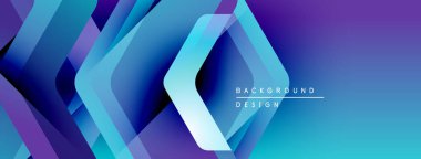 Soyut geometrik şekiller örtüşür, parlak mavi mor bir eğilim yaratır. Modern tasarım teknoloji, yenilik, gelecek kavramları öneriyor.