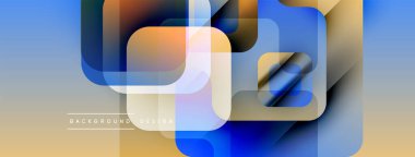 Soyut geometrik şekiller çakışıyor. Mavi, turuncu, bej renkleri modern tasarım yaratır. Minimalist tarz, temiz çizgiler, dinamik kompozisyon.