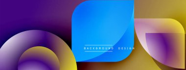 Soyut sıvı şekilleri örtüşür ve canlı renk değişimleri yaratır. Modern tasarım mavi, mor ve sarı renklere sahiptir. Minimalist estetik.