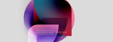 Soyut geometrik şekiller, canlı renkler, modern tasarım. Arkaplan özellikleri üst üste binen çemberler, gradyanlar, metin elemanları. Minimalist estetik.