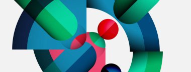 Soyut kompozisyon. Üst üste binen şekiller dinamik görsel efekt yaratır. Renkler harmanlanır, modern sanat eserleri oluşturulur. Temiz çizgiler, basit formlar..