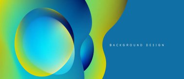 Soyut canlı tasarım, üst üste binen daireler, gradyanlar. Mavi, sarı renkler dinamik görsel efekt yaratır. Modern arkaplan ögesi.