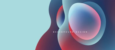 Soyut şekiller örtüşüyor, canlı renk değişimleri yaratıyor. Mavi, kırmızı renkler tasarıma egemen, modern estetiği çağrıştırıyor. Minimalist kompozisyon.