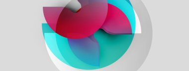 Soyut şekiller örtüşür, canlı renk karışımları yaratır. Dairesel tasarım nötr arkaplana hükmediyor. Modern estetik, pürüzsüz eğimler sunar.