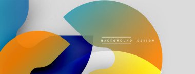 Soyut renkli şekiller çakışıyor. Gradyan renkler harmanlanarak, dinamik görsel efekt yaratır. Modern tasarım elementleri temiz estetik sunar.
