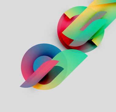 Soyut renkli şekiller örtüşür, dinamik bileşim yaratır. Gradyanlar, modern estetik sunan renkleri harmanlarlar. Minimalist tasarım, temiz arkaplan.