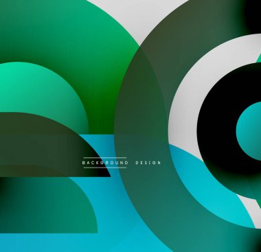 Soyut geometrik şekiller çakışıyor. Gradyan deniz mavisi, yeşil, siyah, beyaz renkler dinamik bileşim oluşturur. Modern tasarım ögesi.