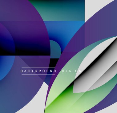 Soyut geometrik bileşim. Üst üste binen şekiller dinamik görsel efekt yaratır. Gradyan renkler pürüzsüz, modern estetik karışımı.