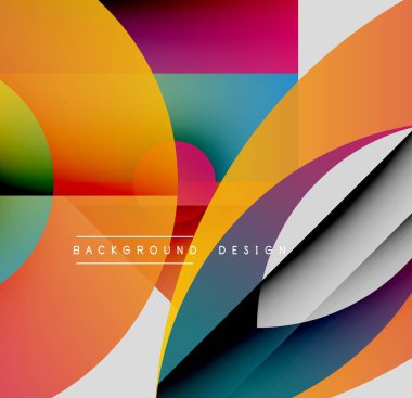 Soyut geometrik şekiller çakışıyor. Canlı renkler dinamik bileşim yaratır. Modern tasarım elementleri yaratıcılığı ve enerjiyi önerir.