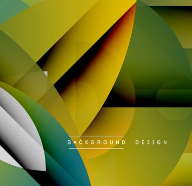 Soyut geometrik şekiller çakışıyor. Renkler harmanlanır, yeşiller, kahverengiler, siyahlar. Modern tasarım, dinamik görsel deneyimi anımsatıyor.