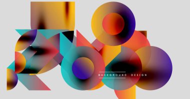 Soyut renkli şekiller çakışıyor. Gradyan renkler dinamik görsel efekt yaratır. Modern tasarım öğeleri yaratıcılığı ve yeniliği önerir.