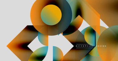 Soyut geometrik şekiller örtüşür, dinamik renkli kompozisyon yaratır. Modern tasarım elementleri akıcılık ve enerji öneriyor.