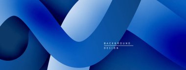 Soyut mavi katmanlar dinamik arkaplan oluşturur. Pürüzsüz şekiller üst üste binerek modern tasarımı oluşturur. Gradyan gölgeler derinlik ve görsel ilgi ekler.