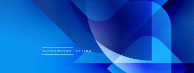 Soyut mavi tasarım. Üst üste binen şekiller dinamik görsel efekt yaratır. Sancaklar ve sunumlar için modern gradyan arkaplanı uygun.