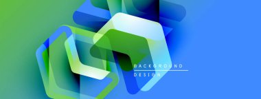 Soyut geometrik şekiller çakışıyor. Mavi, yeşil renkler tasarıma hakim. Gradyan etkileri olan modern arkaplan, temiz çizgiler.