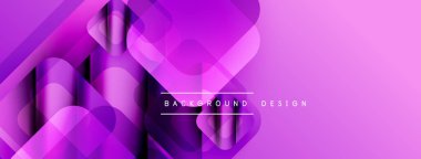 Soyut mor tasarım üst üste binen geometrik şekiller içerir. Gradyan renkler dinamik görsel efekt yaratır. Projeler için modern arkaplan.