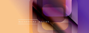 Soyut geometrik şekiller örtüşüyor, renk değişimleri yaratıyor. Arkaplanda sıcak şeftali ve mor renkler var. Modern tasarım ögesi.