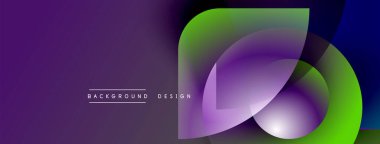 Soyut mor, yeşil, mavi tasarım. Üst üste binen şekiller dinamik görsel efekt yaratır. Metin arka plan tasarımı okur. Modern, canlı kompozisyon.