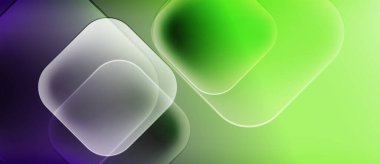 Soyut şekiller mor, yeşil renkleri harmanlıyor. Yumuşak eğimler bulanık ve üst üste binen şekiller yaratır. Minimalist tasarım modern estetiği çağrıştırıyor.